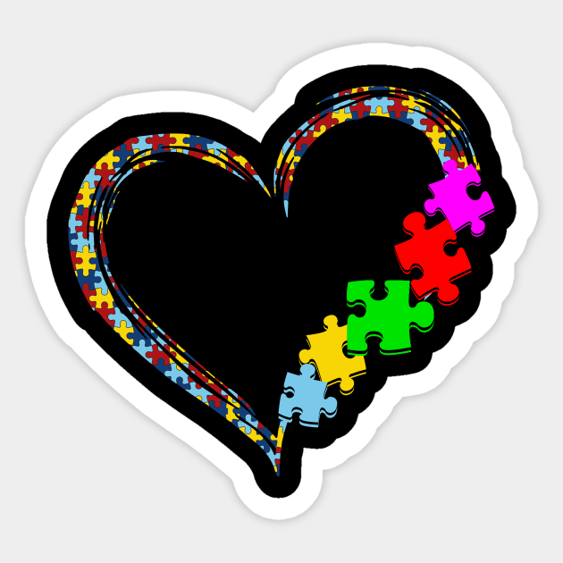 Puzzle Piece Autism Heart - Autism - Sticker | TeePublic